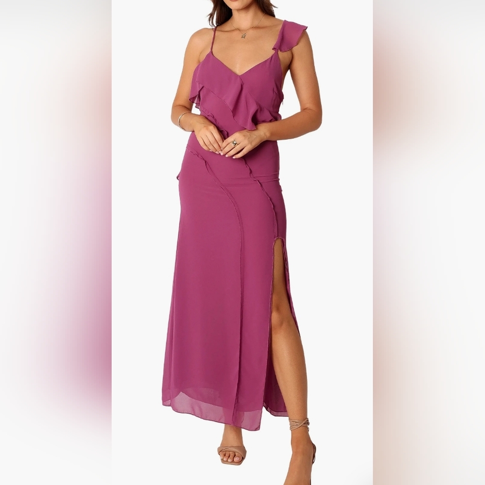 Petal & Pup Stephy Ruffle Maxi Dress with Slit Nwt